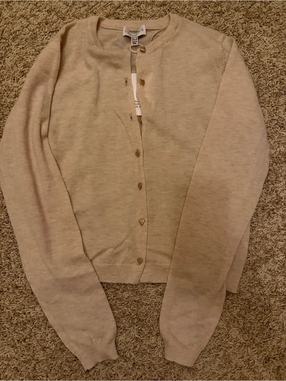 Lucy Paris Beige Cardigan with Heart Buttons